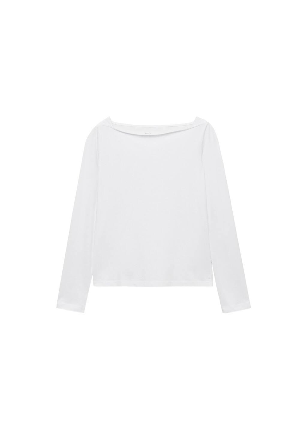 White 100% Cotton Boat Neck T-Shirt, , large image number 2