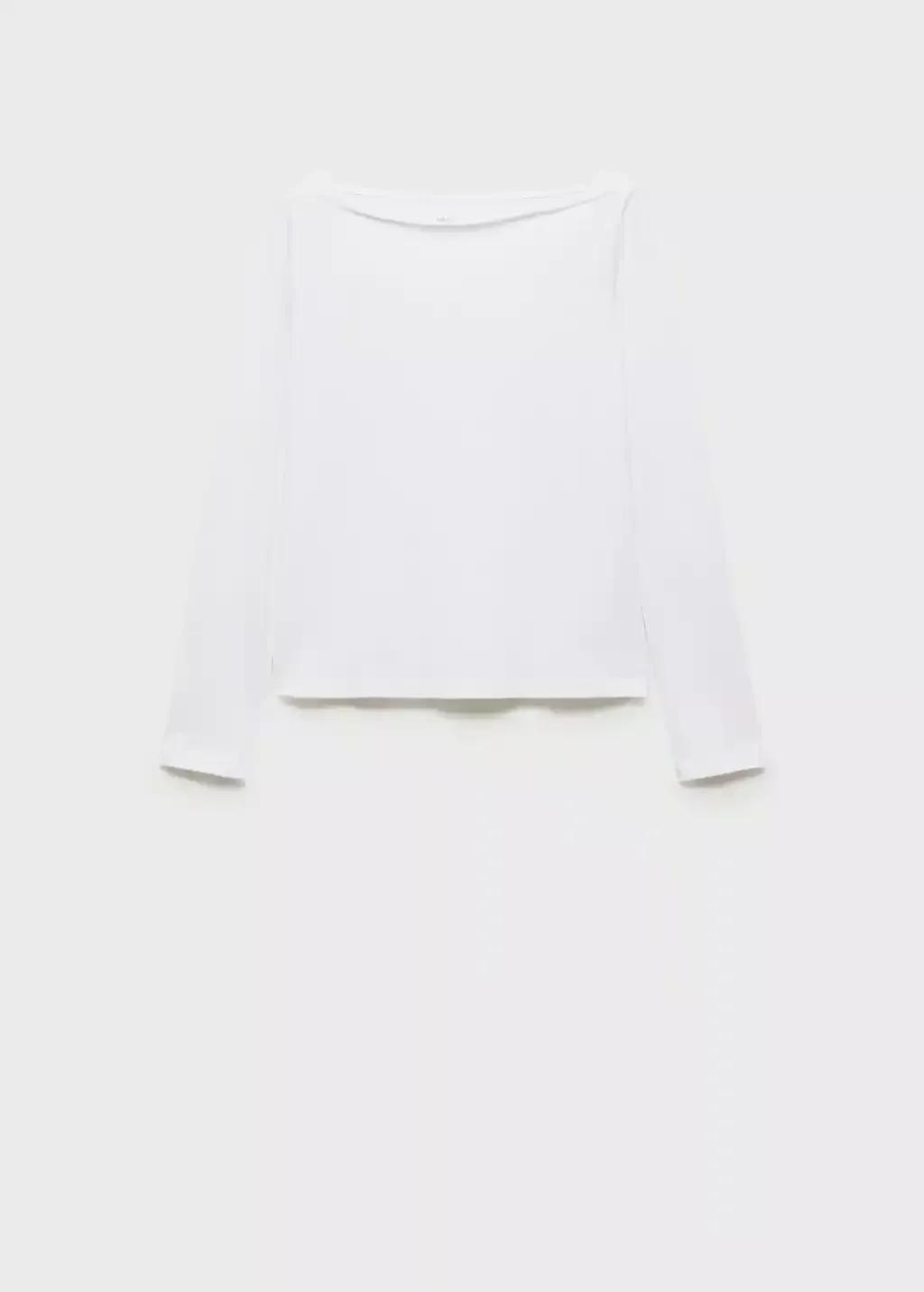 White 100% Cotton Boat Neck T-Shirt, , large image number 4