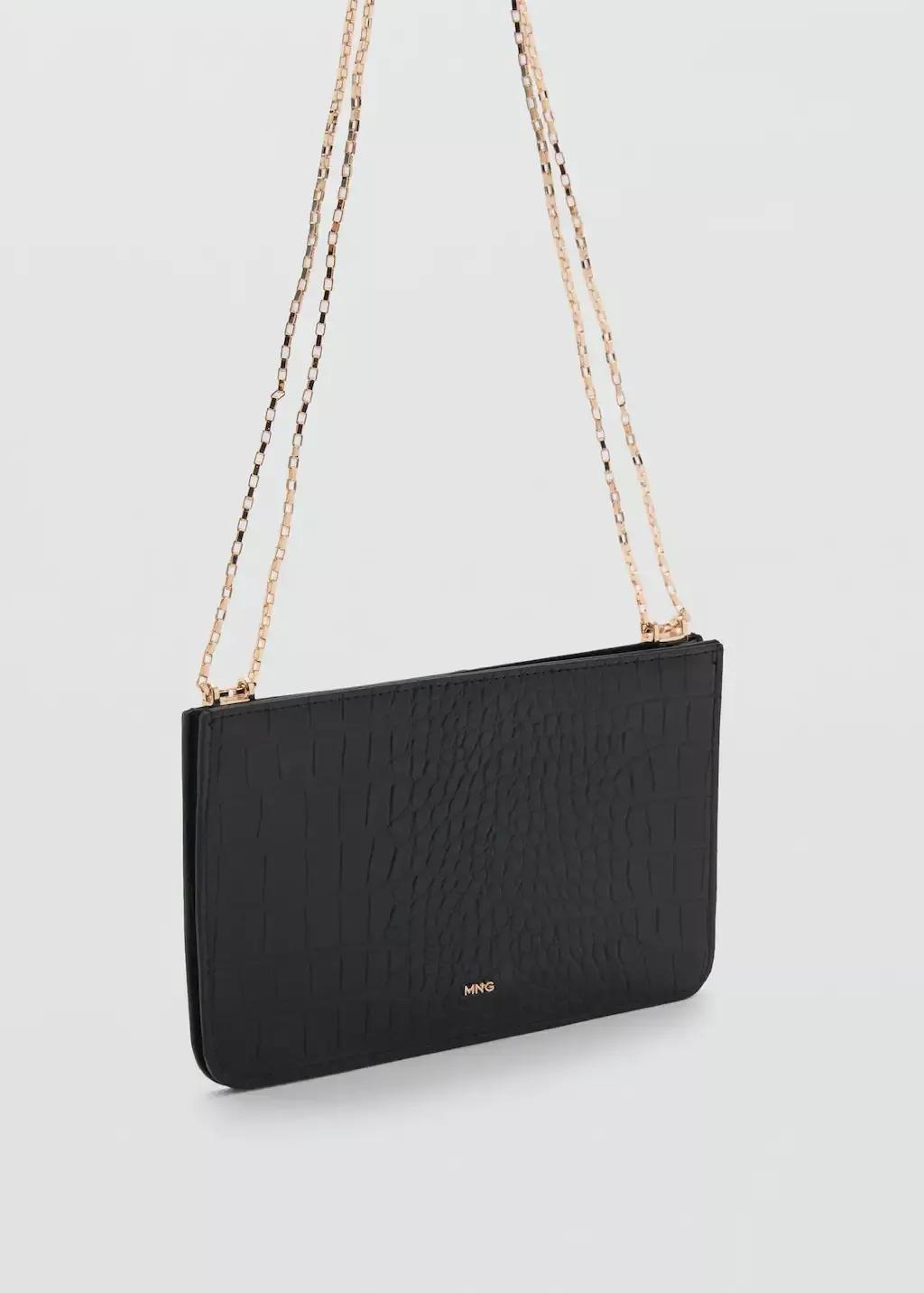 Black Croc-Effect Cardholder With Chain, , medium