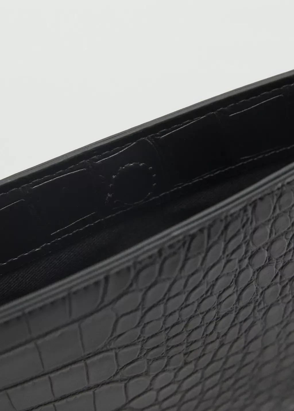 Black Croc-Effect Cardholder With Chain, Black, large image number 2