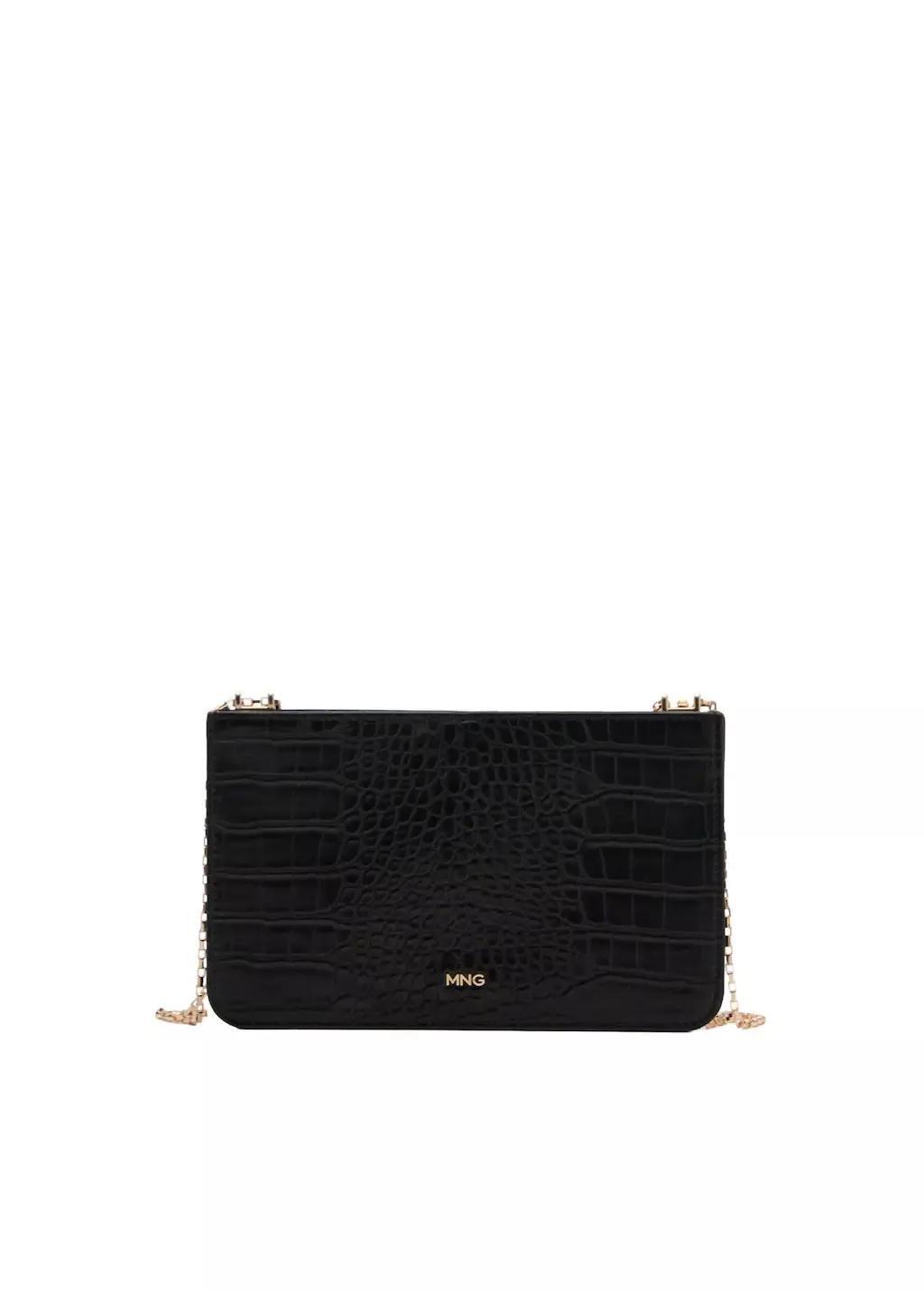 Black Croc-Effect Cardholder With Chain, Black, large image number 3