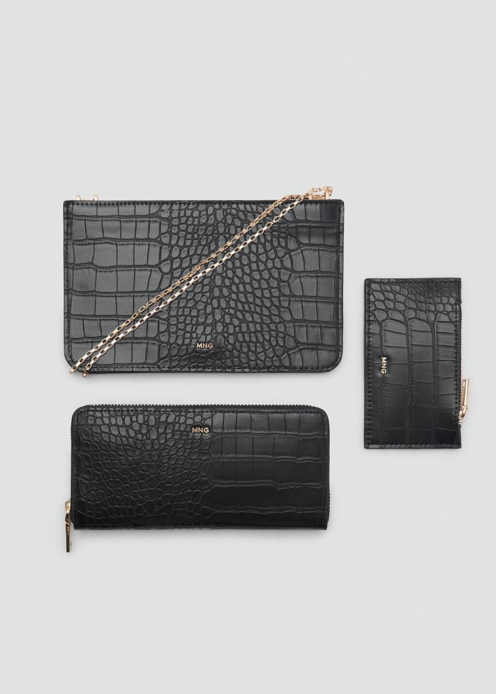 Black Croc-Effect Cardholder With Chain, Black, large image number 4