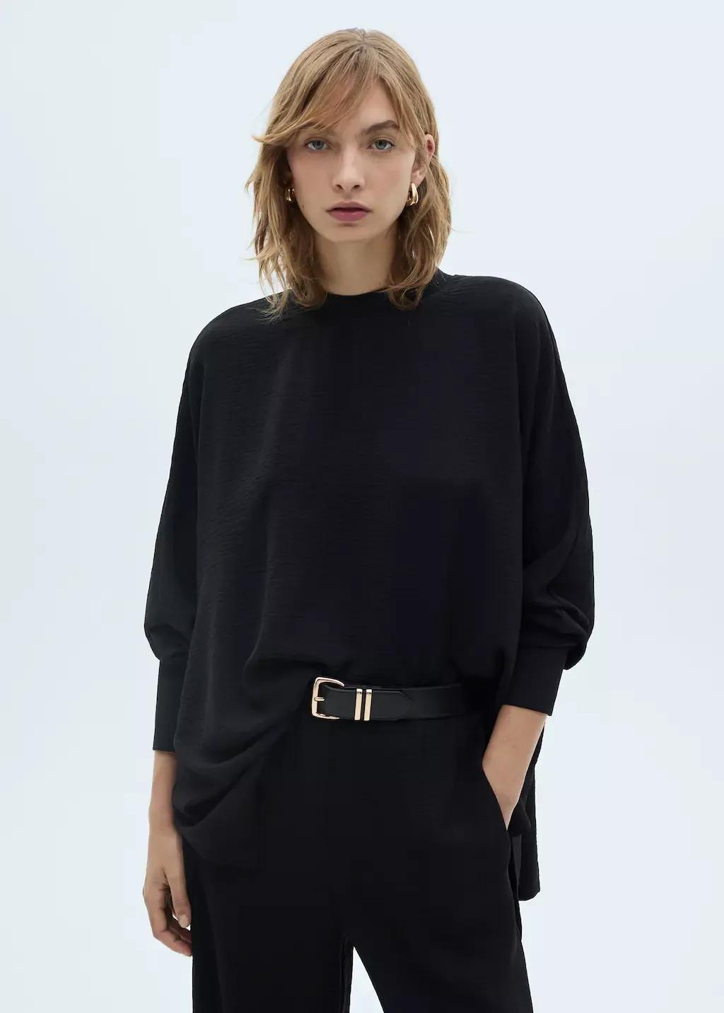 Black Oversized Knit Sweatshirt, , large image number 0