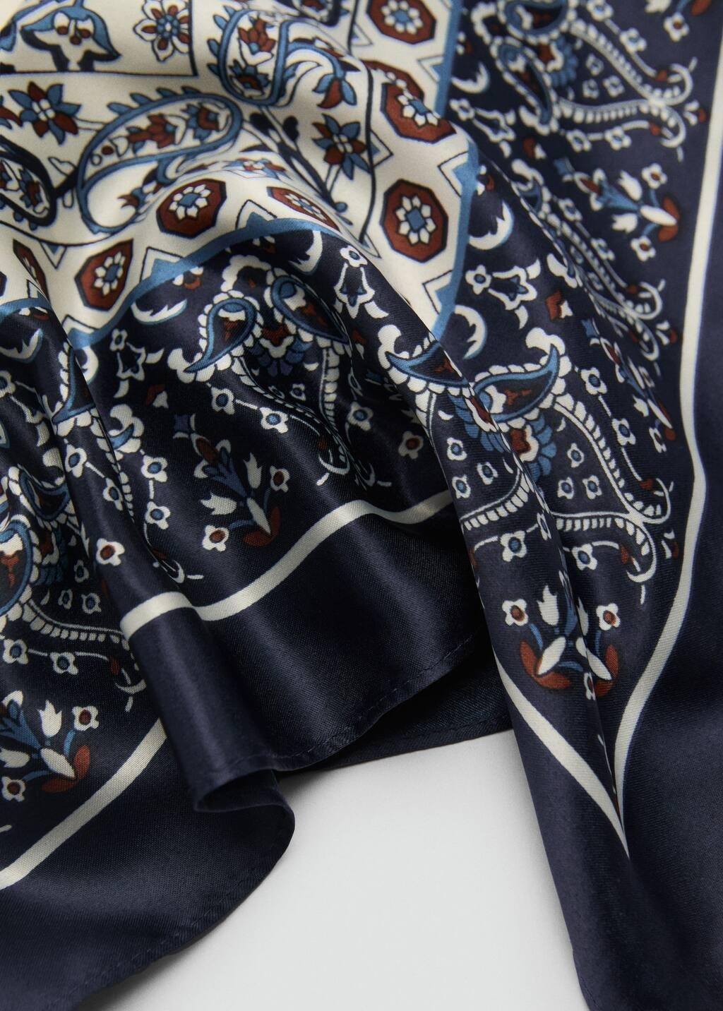Navy Printed Satin Scarf, , medium