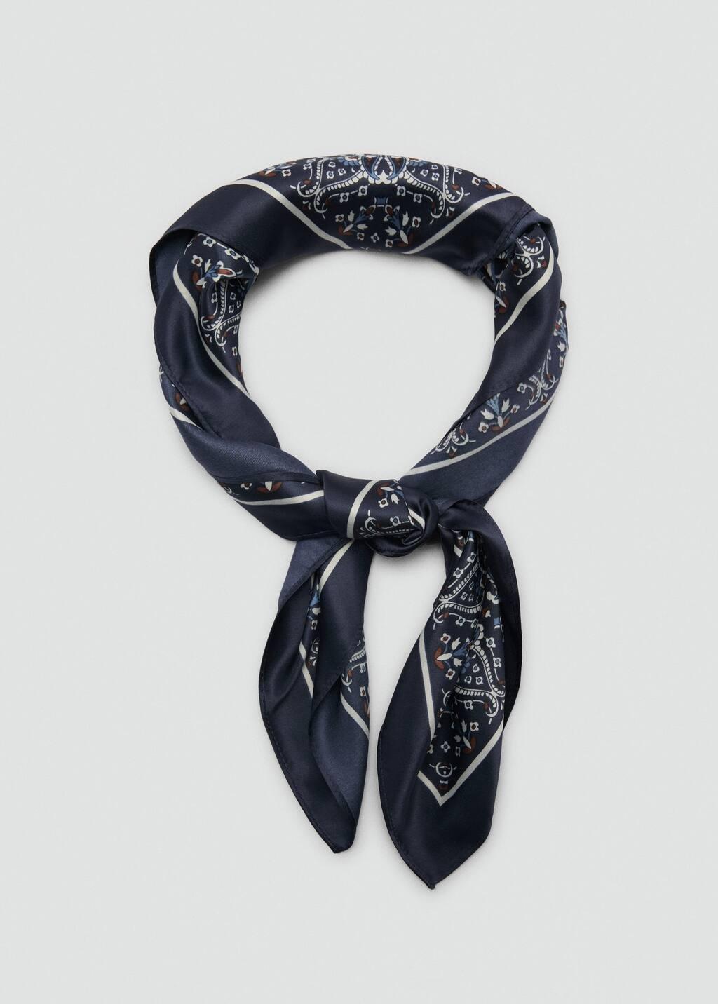 Navy Printed Satin Scarf, 0201_56, large image number 1