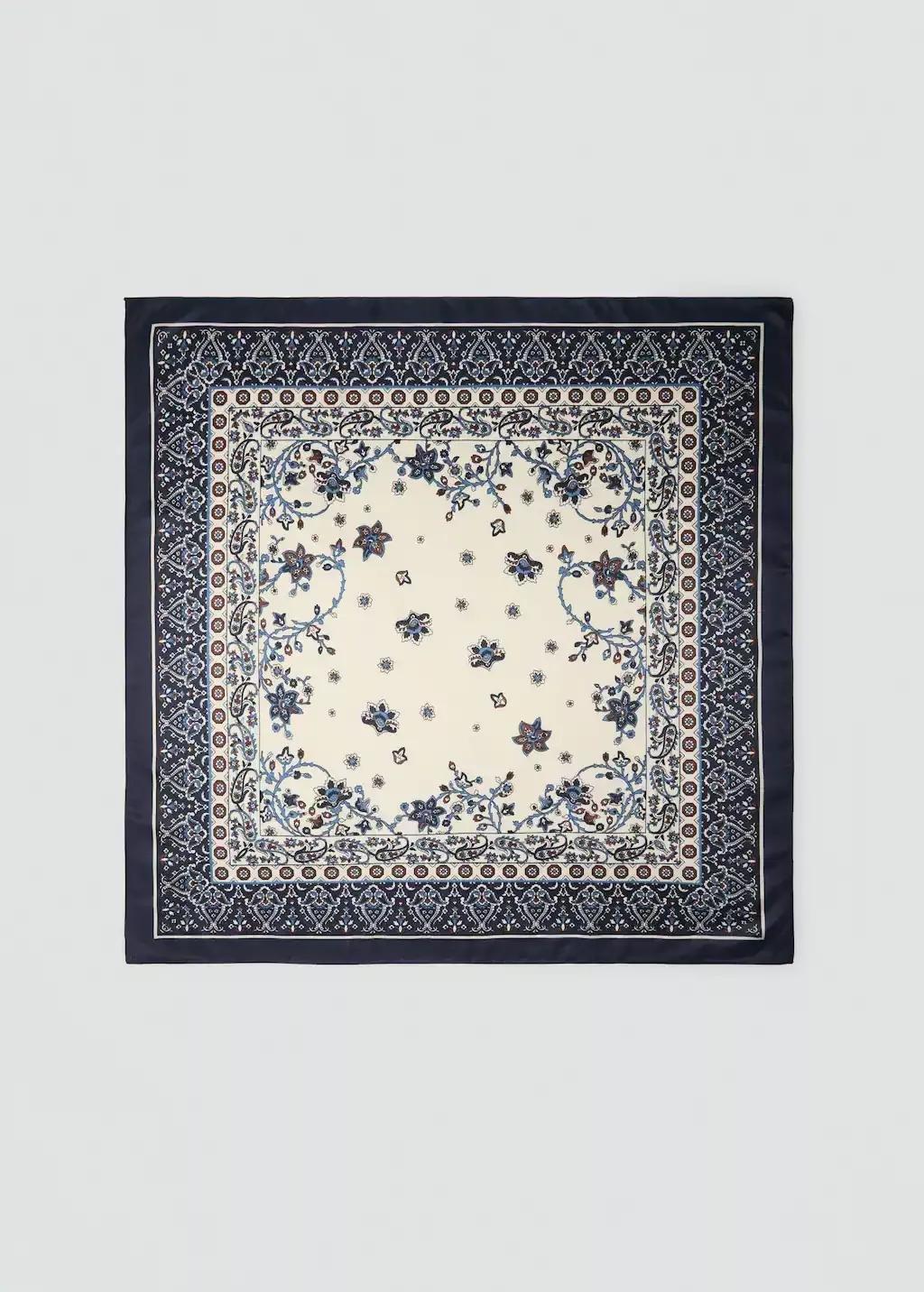 Navy Printed Satin Scarf, 0201_56, large image number 3