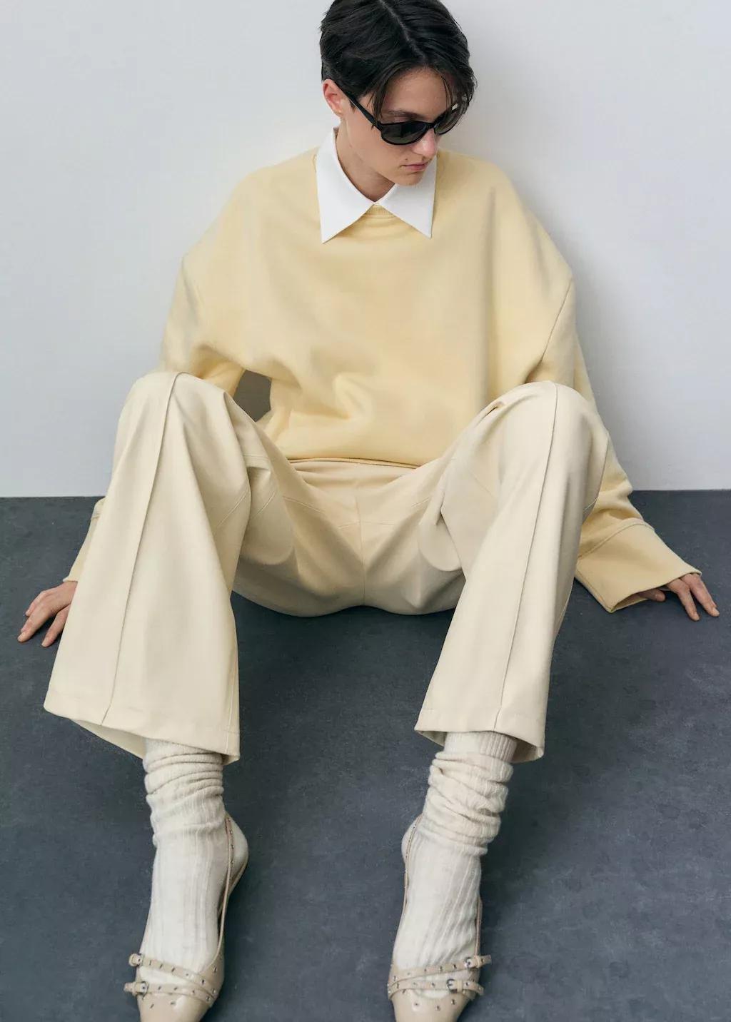 Beige Wideleg Leather-Effect Trousers, , large image number 1