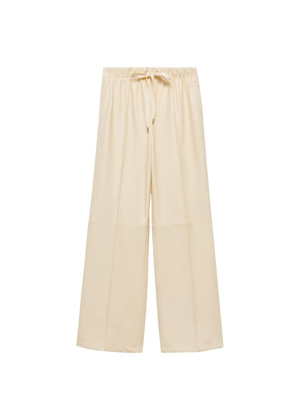 Beige Wideleg Leather-Effect Trousers, , large image number 2