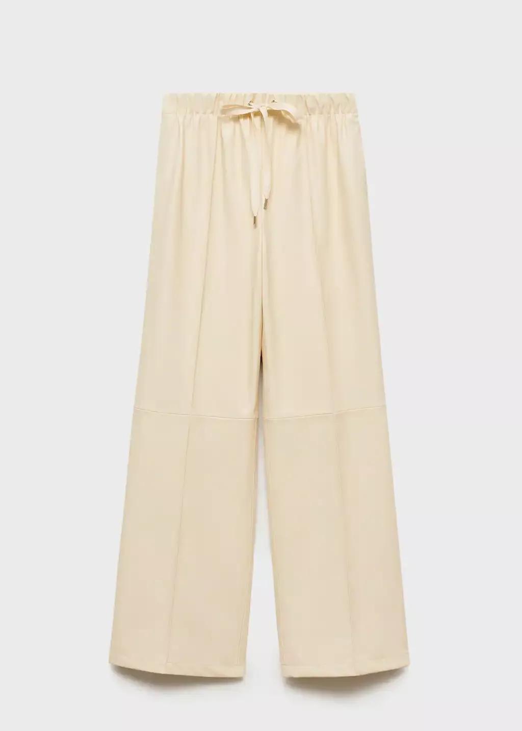 Beige Wideleg Leather-Effect Trousers, , large image number 3