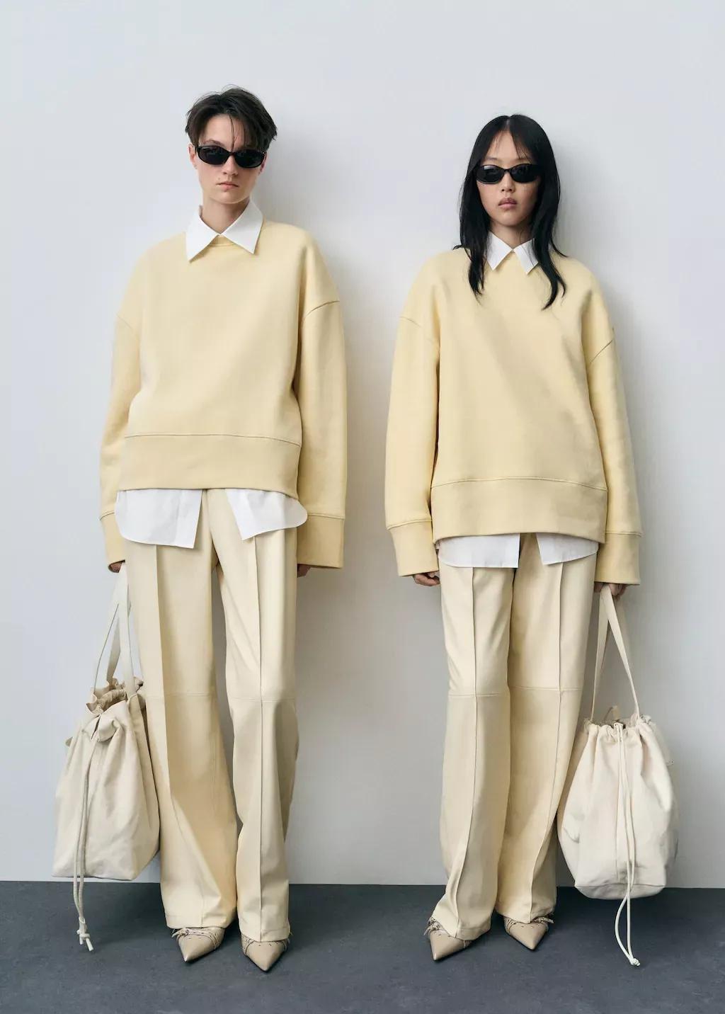 Beige Wideleg Leather-Effect Trousers, , large image number 4