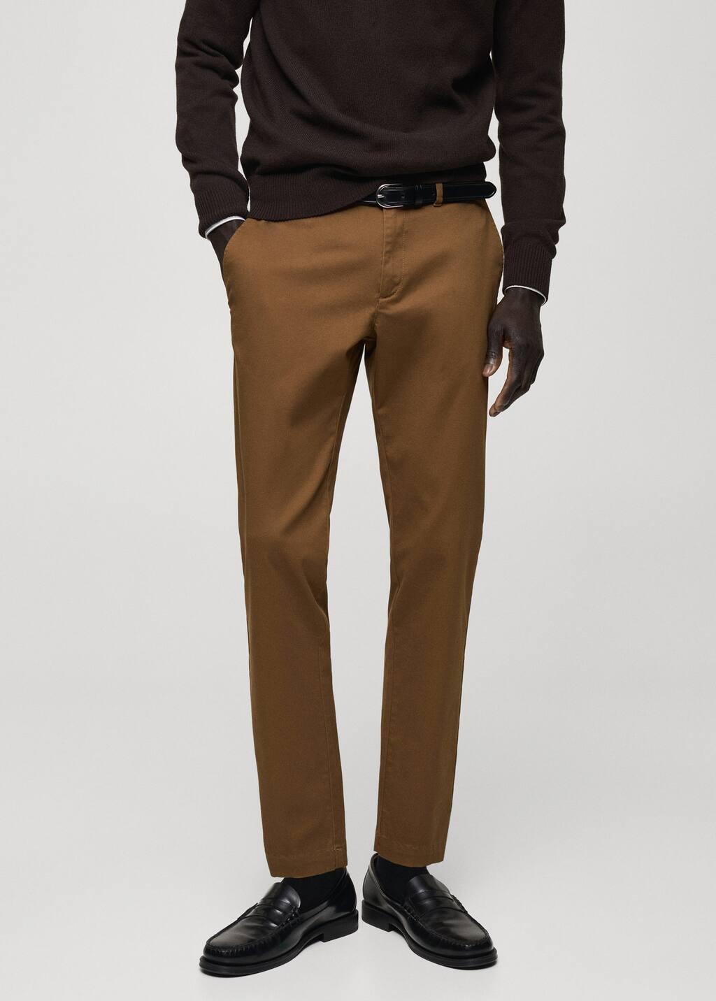 Brown Cropped Tapered Chino Trousers, , large image number 0