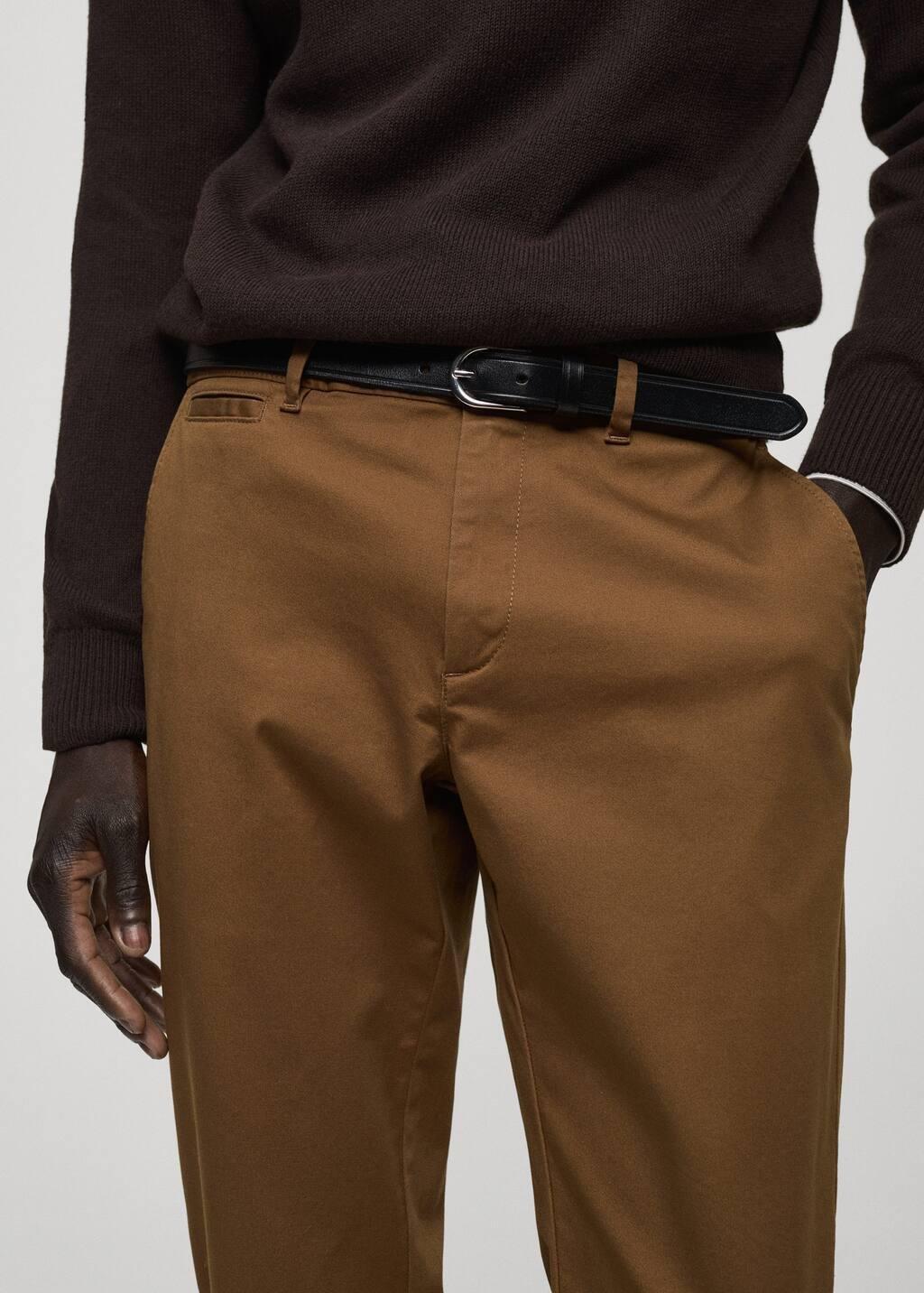 Brown Cropped Tapered Chino Trousers, , large image number 1