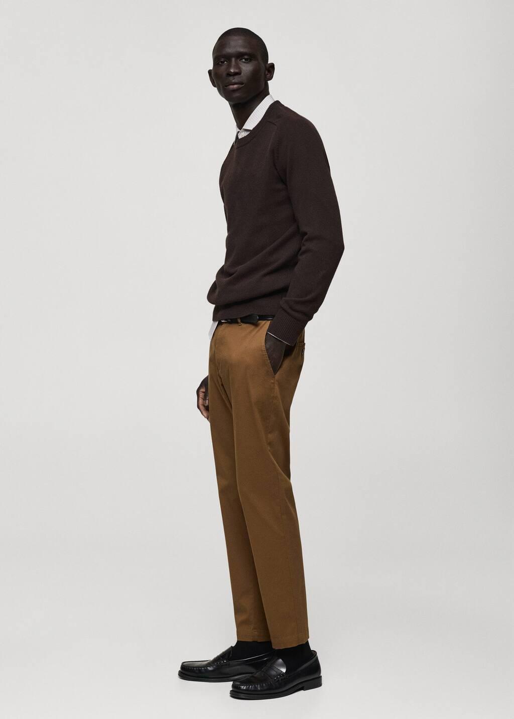 Brown Cropped Tapered Chino Trousers, , large image number 3
