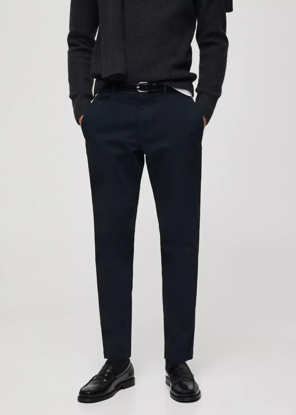 Navy Cropped Tapered Chino Trousers, , large image number 1