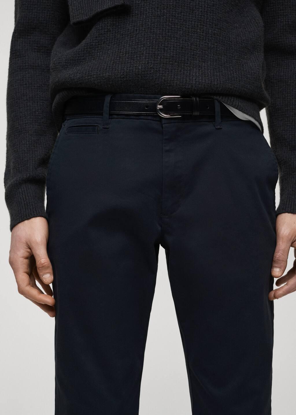 Navy Cropped Tapered Chino Trousers, , large image number 3