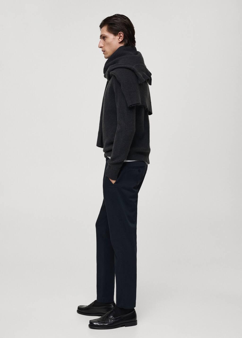 Navy Cropped Tapered Chino Trousers, , large image number 5
