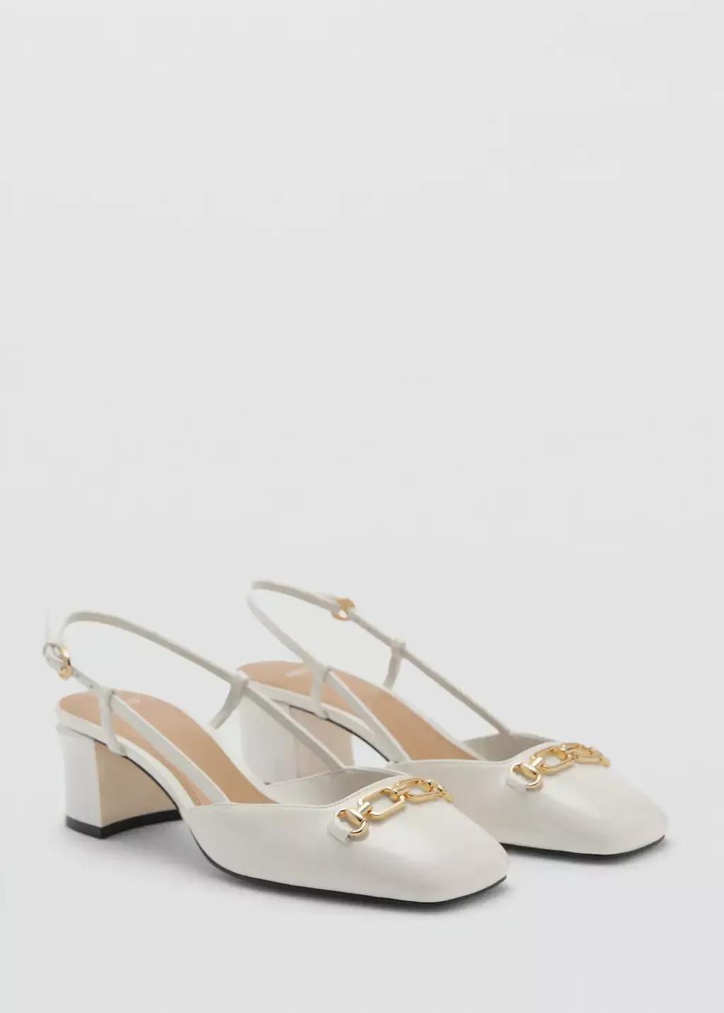 White Heeled Shoes With Link Detail, , large image number 0