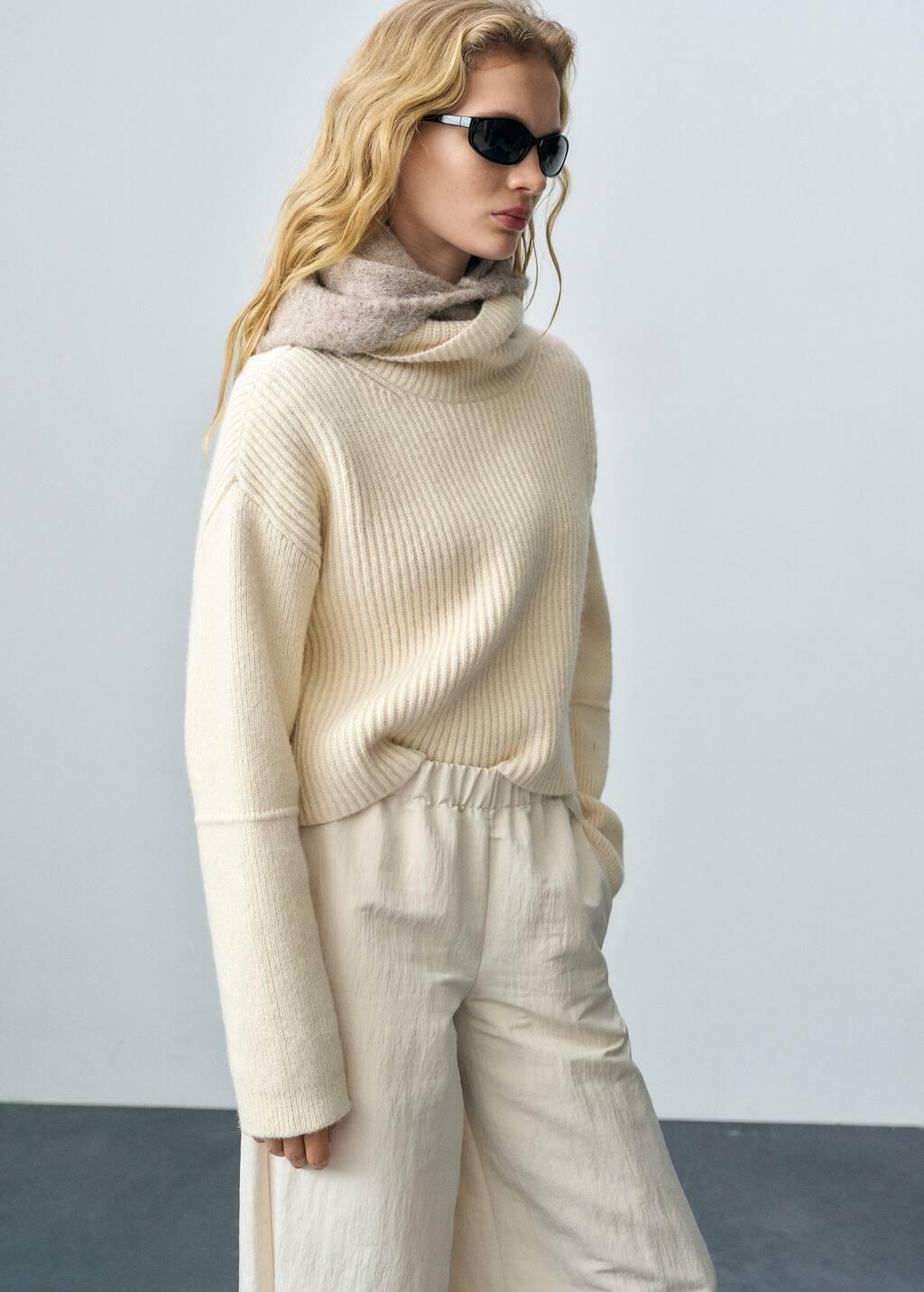 Beige Wool Blend Turtleneck Sweater, , medium
