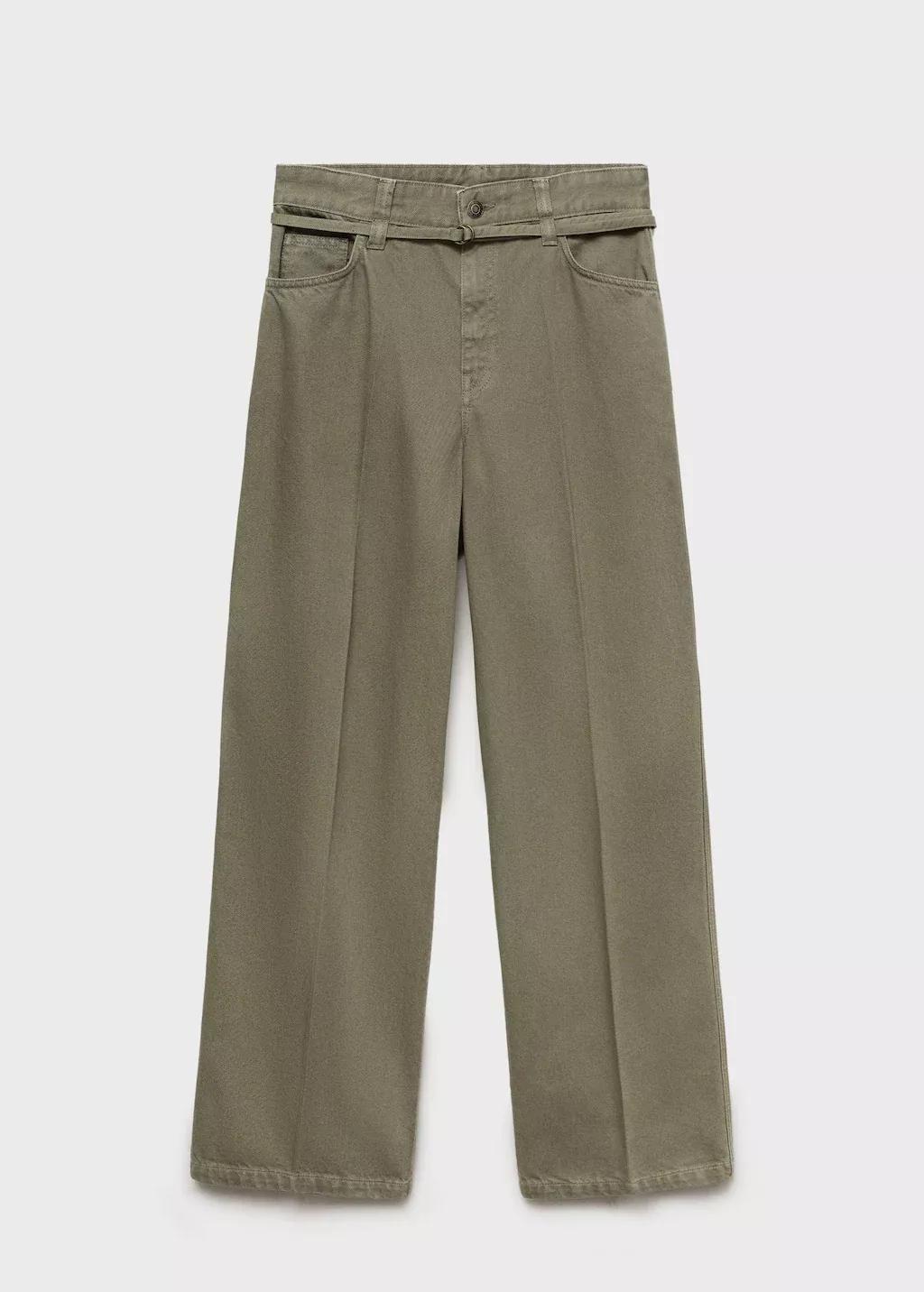Khaki Wideleg Jeans With Belt Detail, , large image number 4