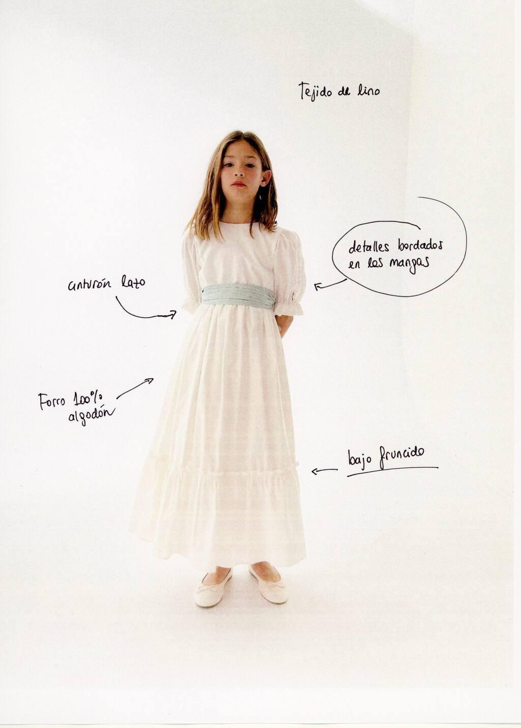 White Ruffled Linen Dress, Kids Girl, , large image number 2