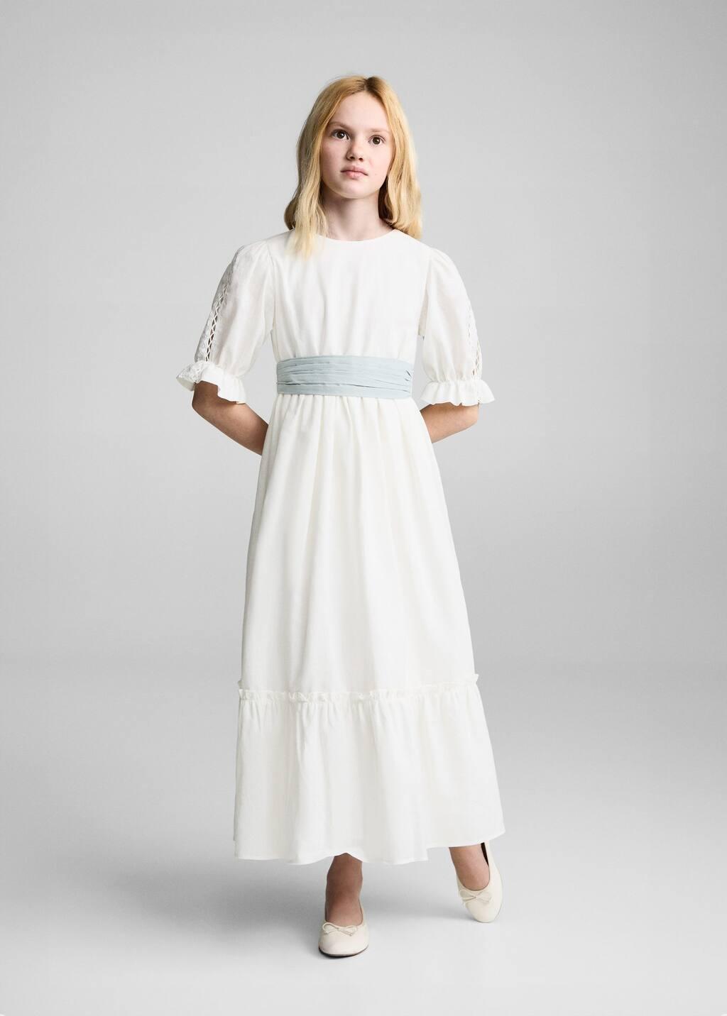 White Ruffled Linen Dress, Kids Girl, , large image number 4