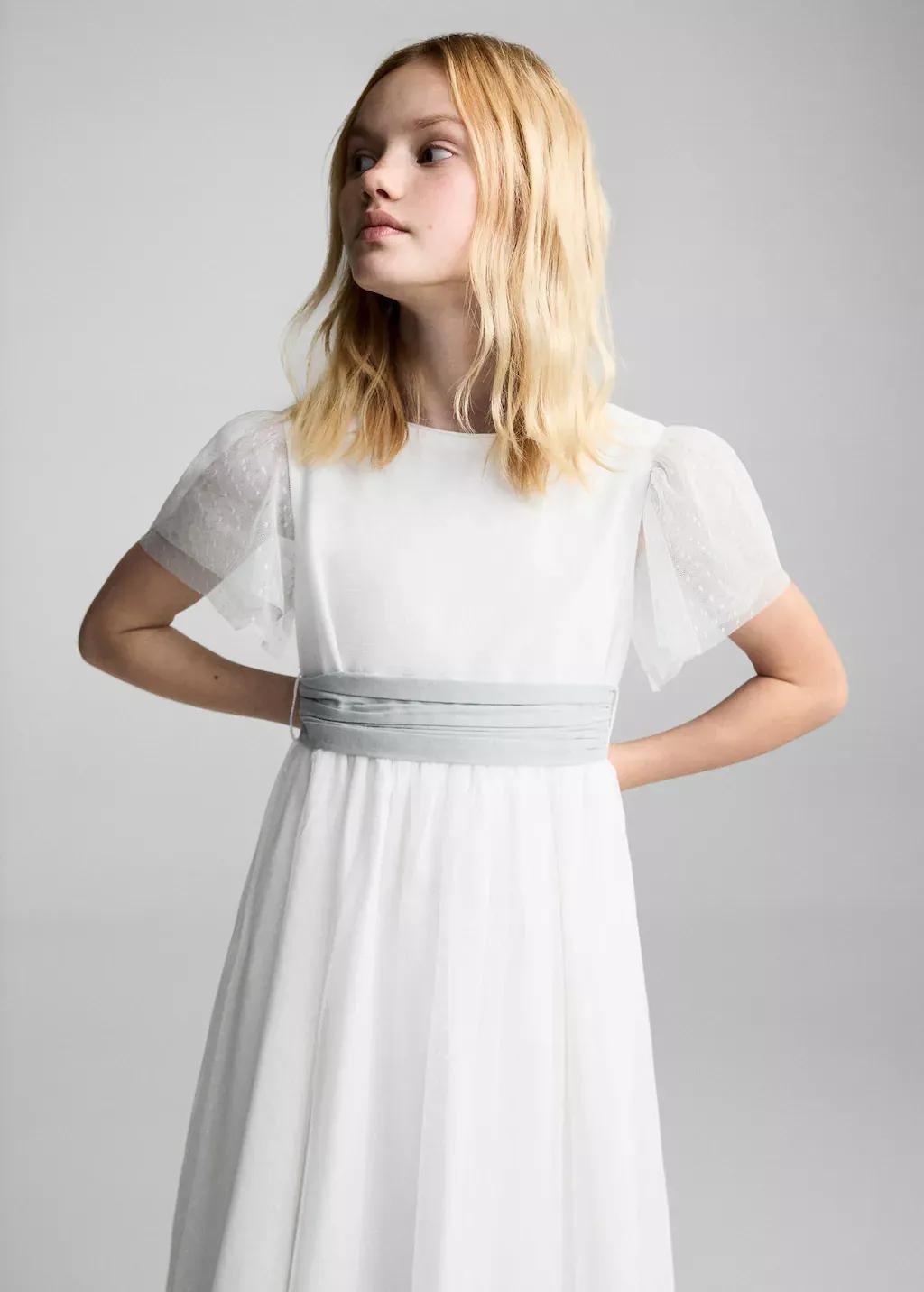 White Bow Plumeti Dress, Kids Girl, , medium