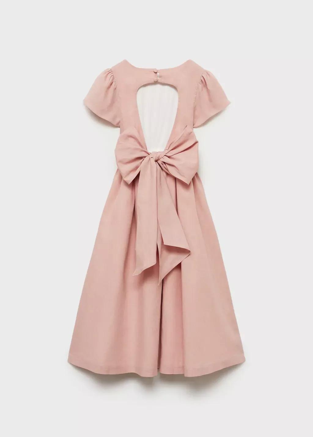 Pink Linen Dress With Back Opening, Kids Girl, , large image number 1