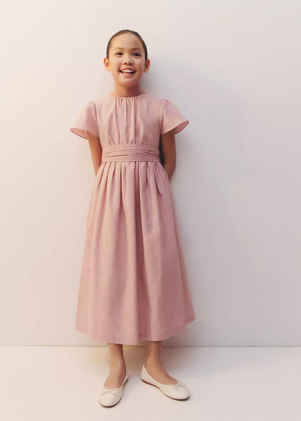 Pink Linen Dress With Back Opening, Kids Girl, , large image number 3