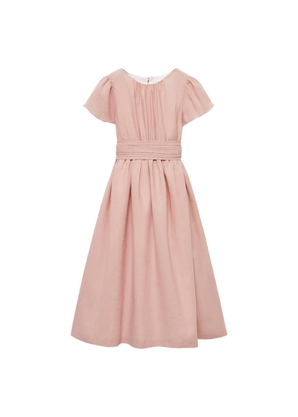 Pink Linen Dress With Back Opening, Kids Girl, , large image number 4