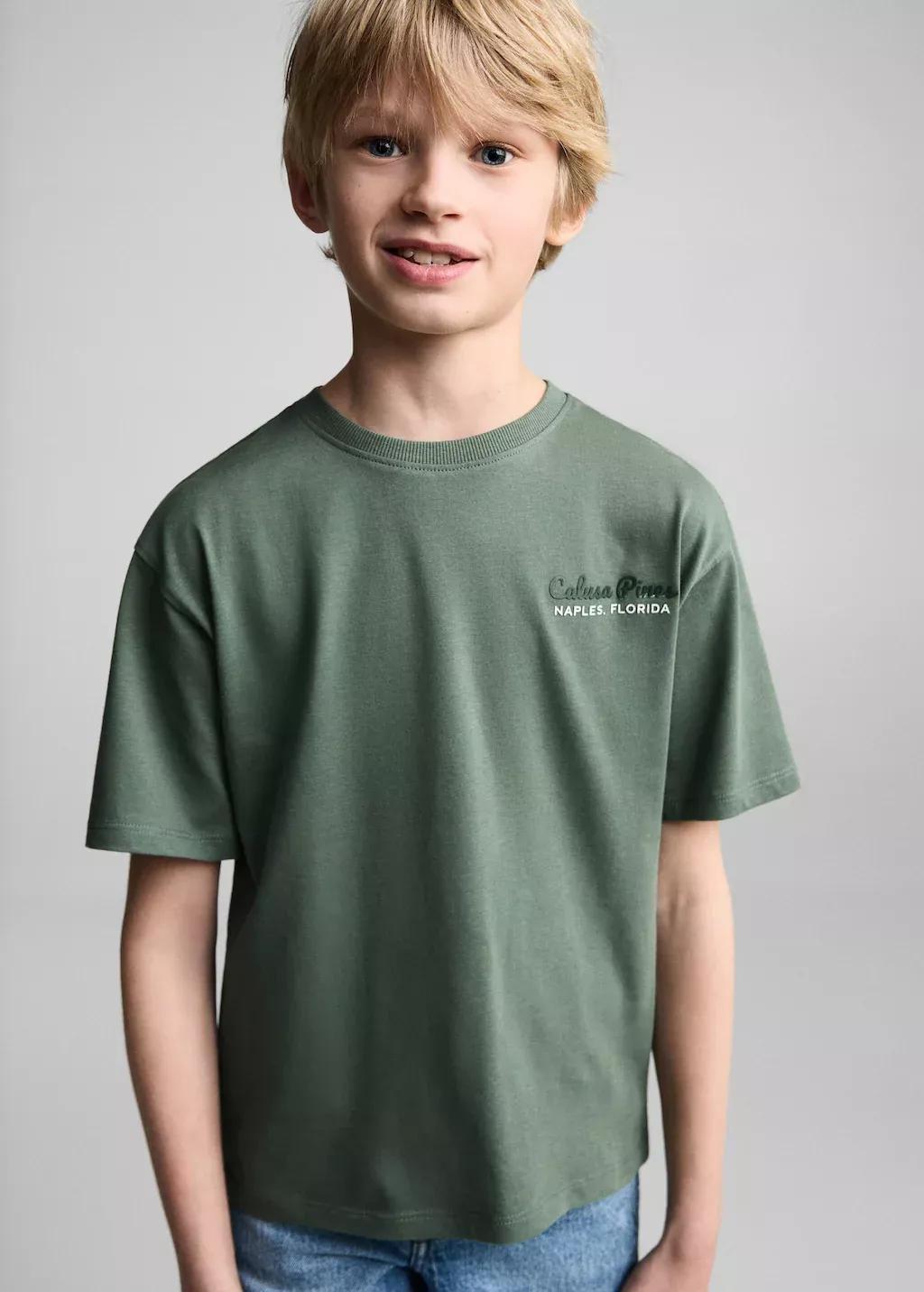 Green Printed Cotton-Blend T-Shirt, Kids Boy, , large image number 0