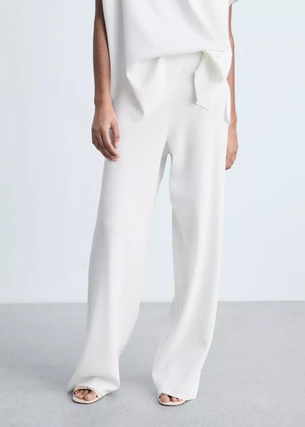 White Straight Knitted Trousers, , medium