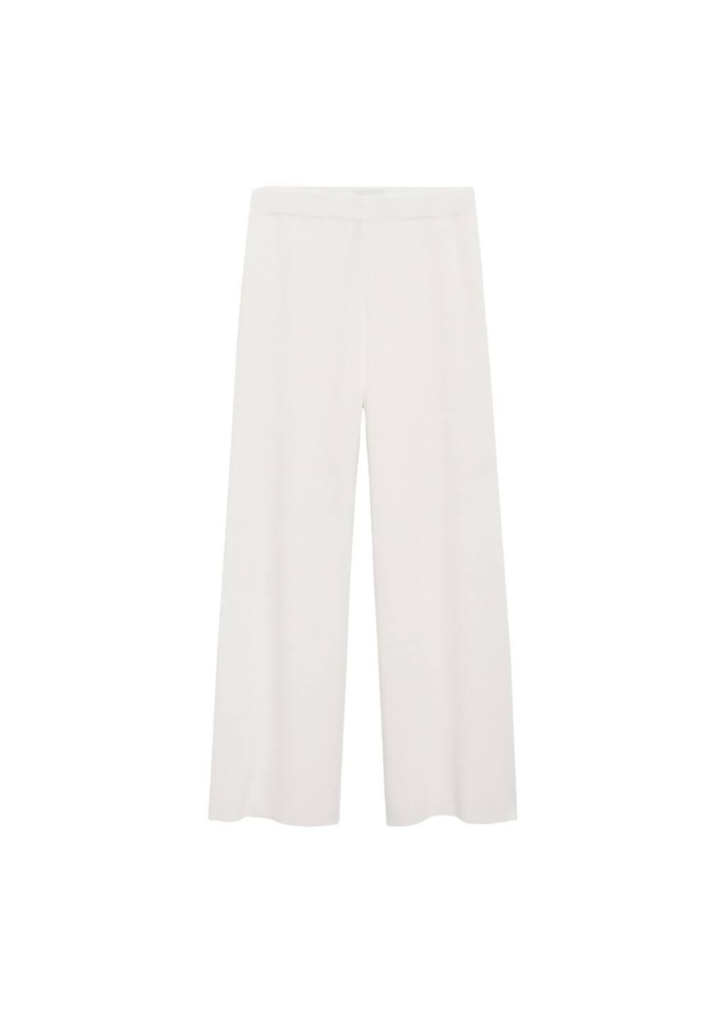 White Straight Knitted Trousers, , large image number 2