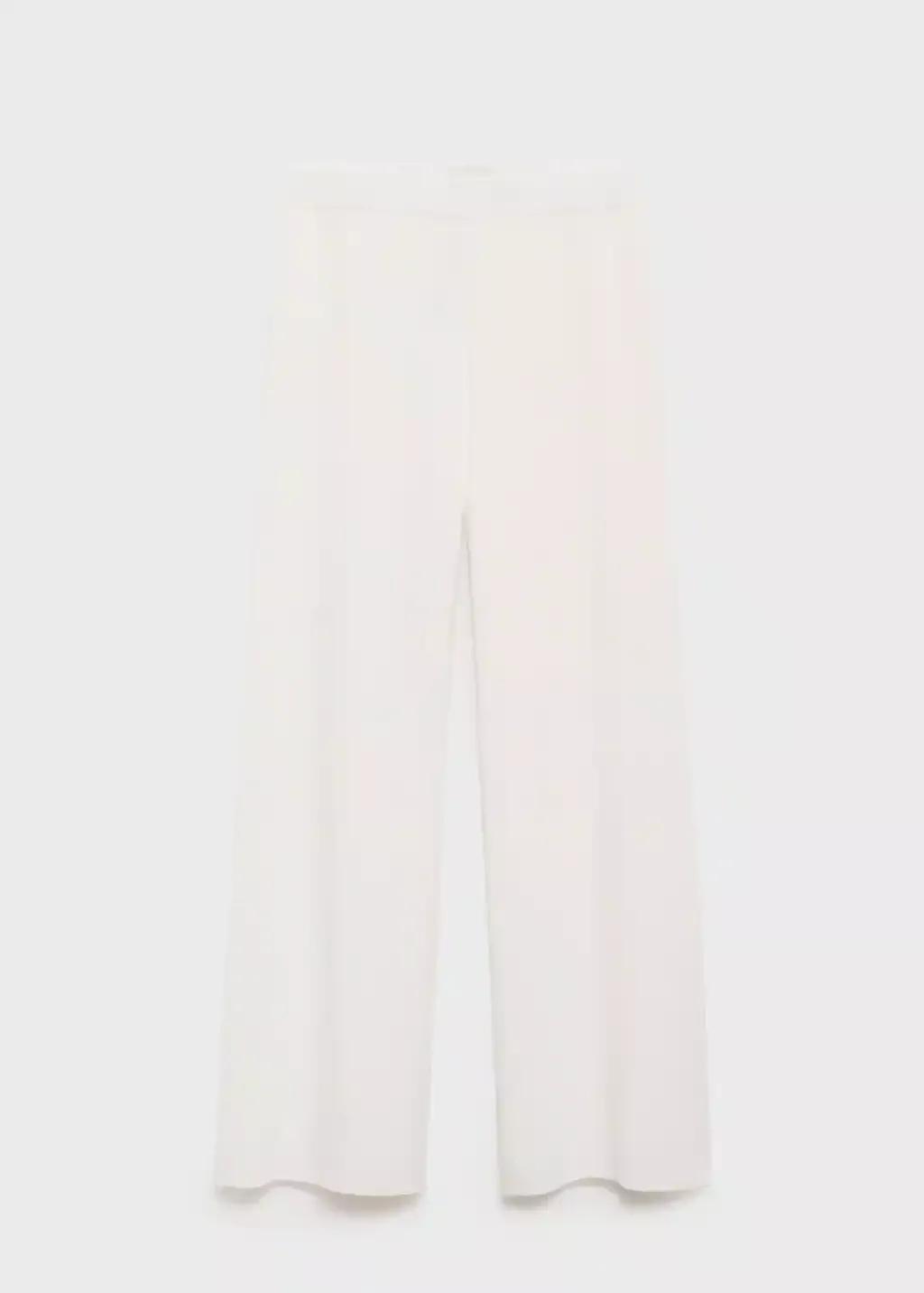White Straight Knitted Trousers, , large image number 4