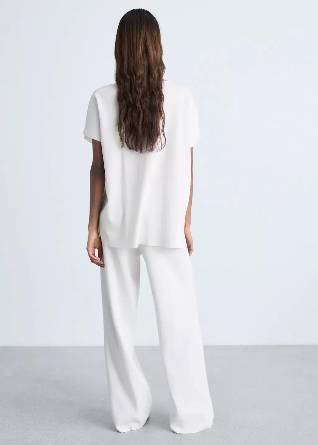White Straight Knitted Trousers, , large image number 5
