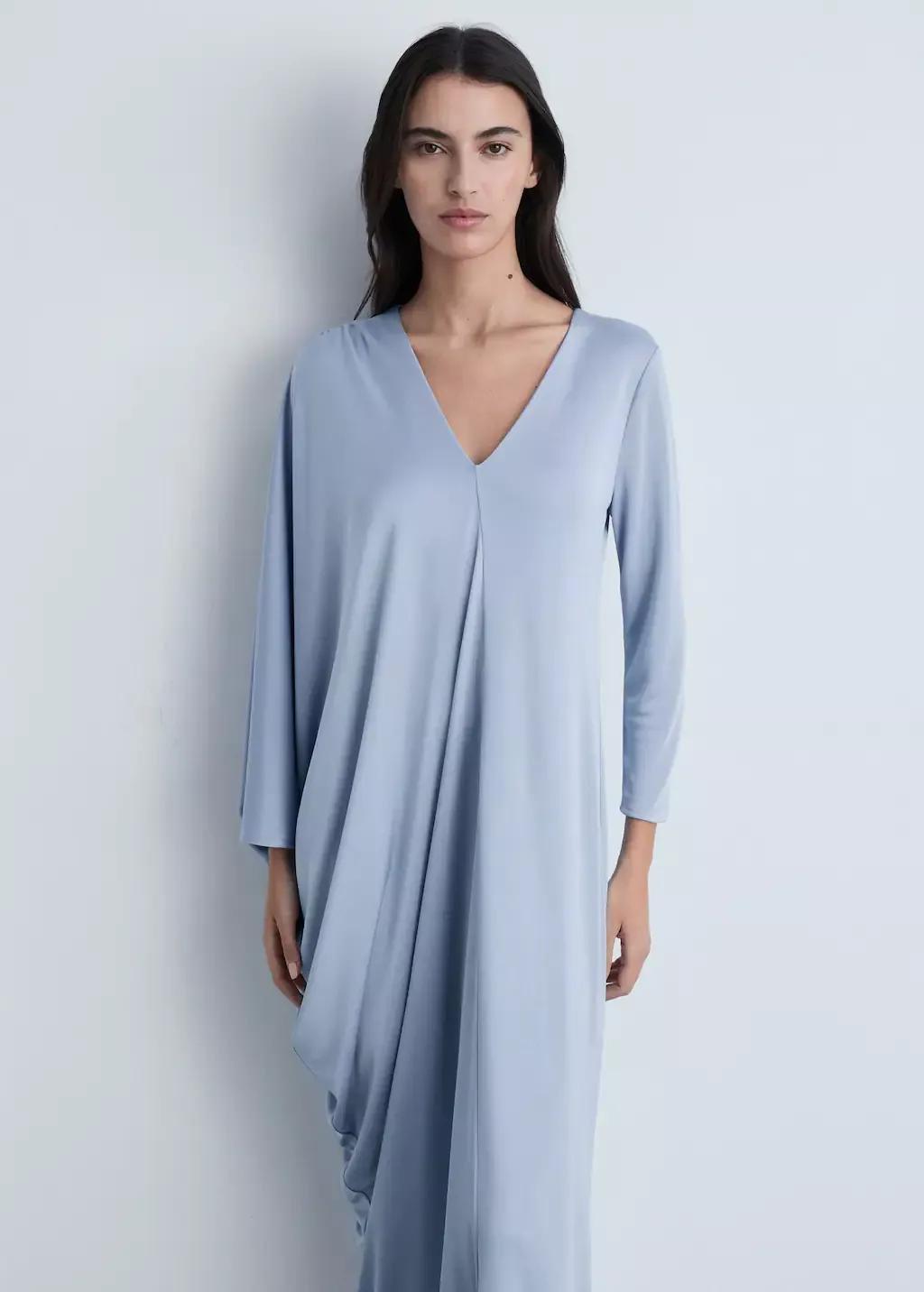 Blue Lt Pastel Asymmetric Draped Gown, , large image number 0