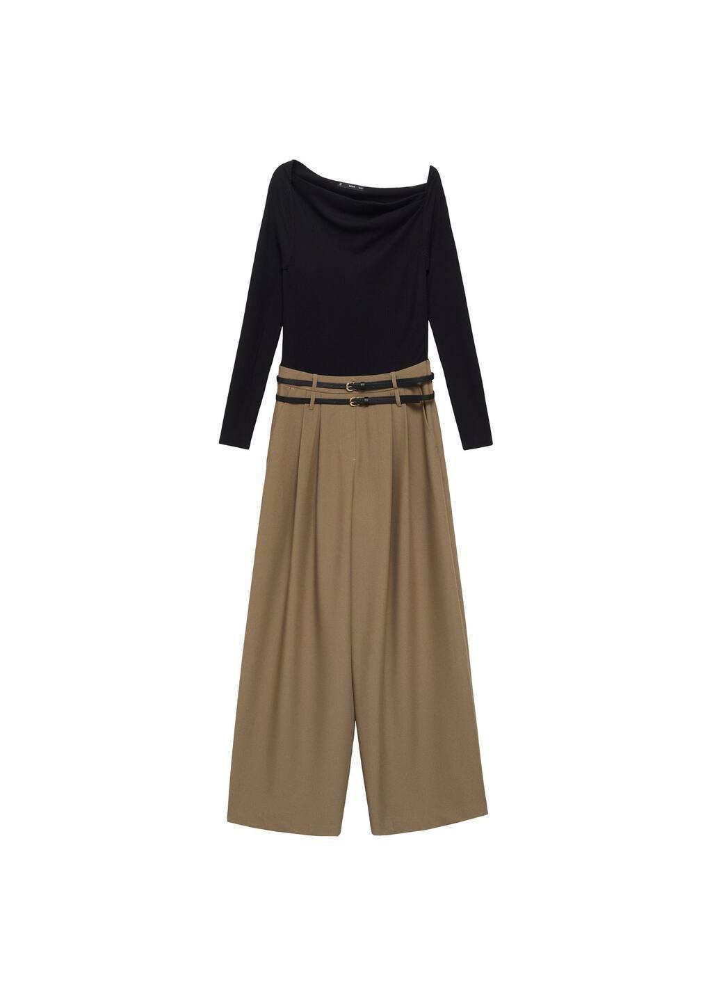 Black Combined Fabric Belt Jumpsuit, , large image number 2