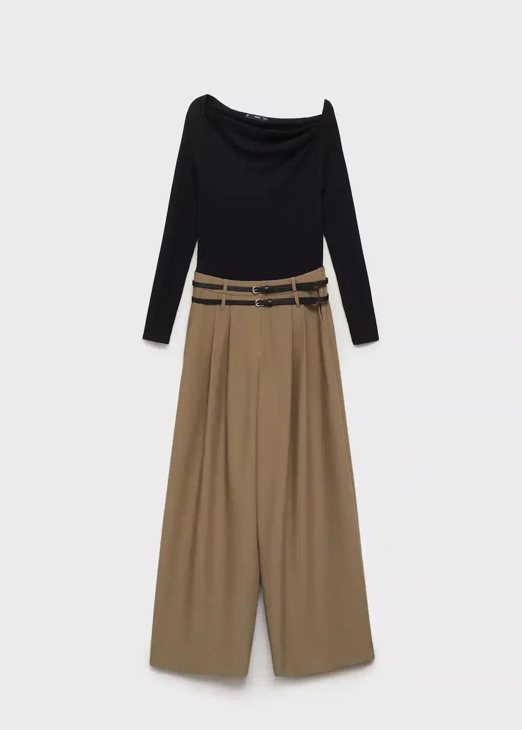 Black Combined Fabric Belt Jumpsuit, , large image number 5