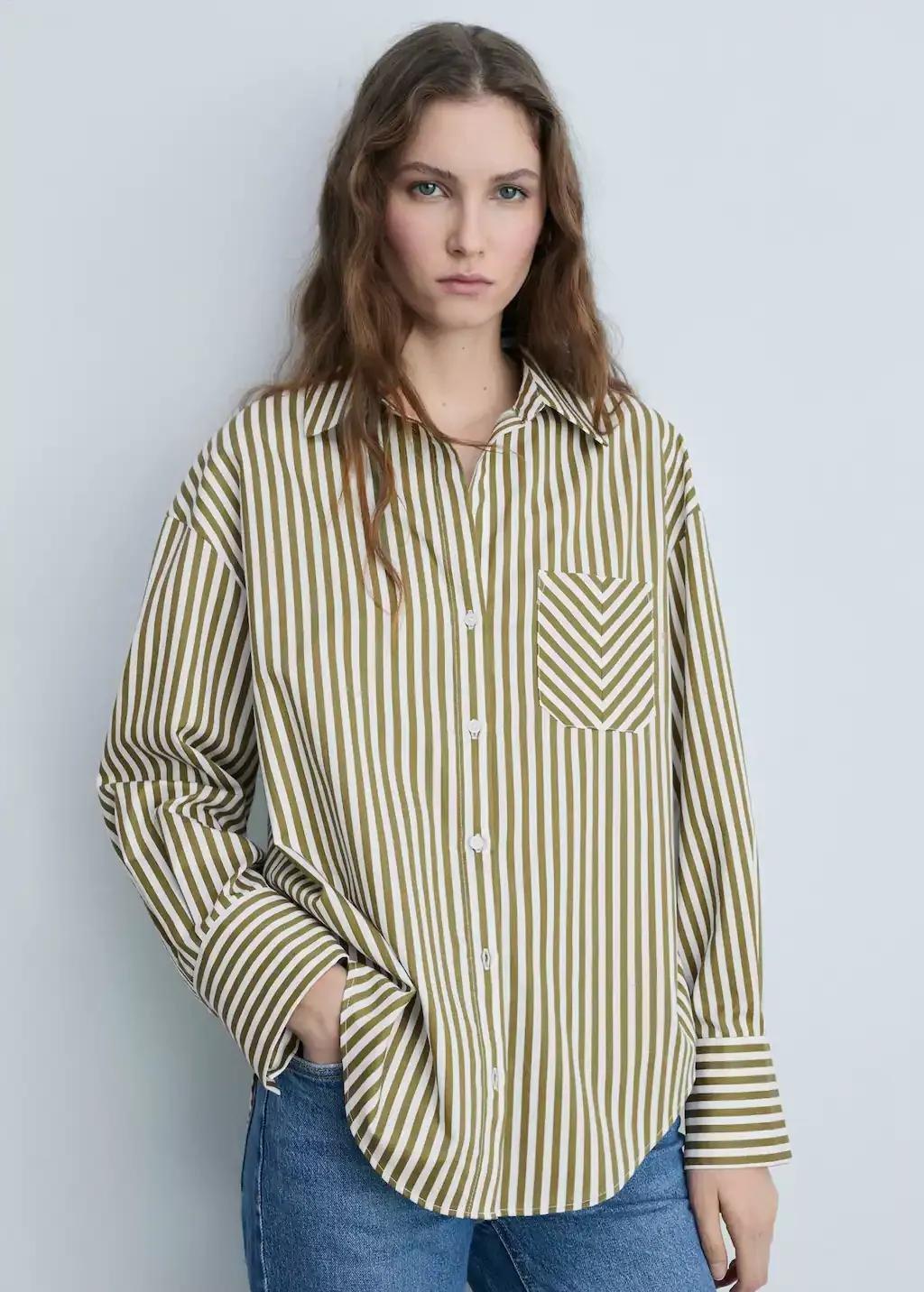 Green Striped Shirt With Contrasting Pocket, , large image number 0