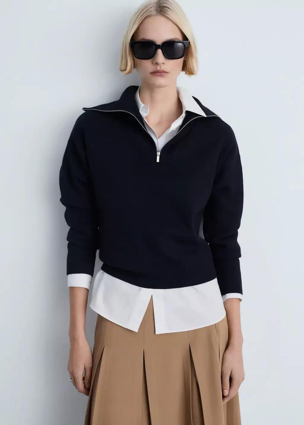 Navy Zip Neck Jumper, , large image number 0