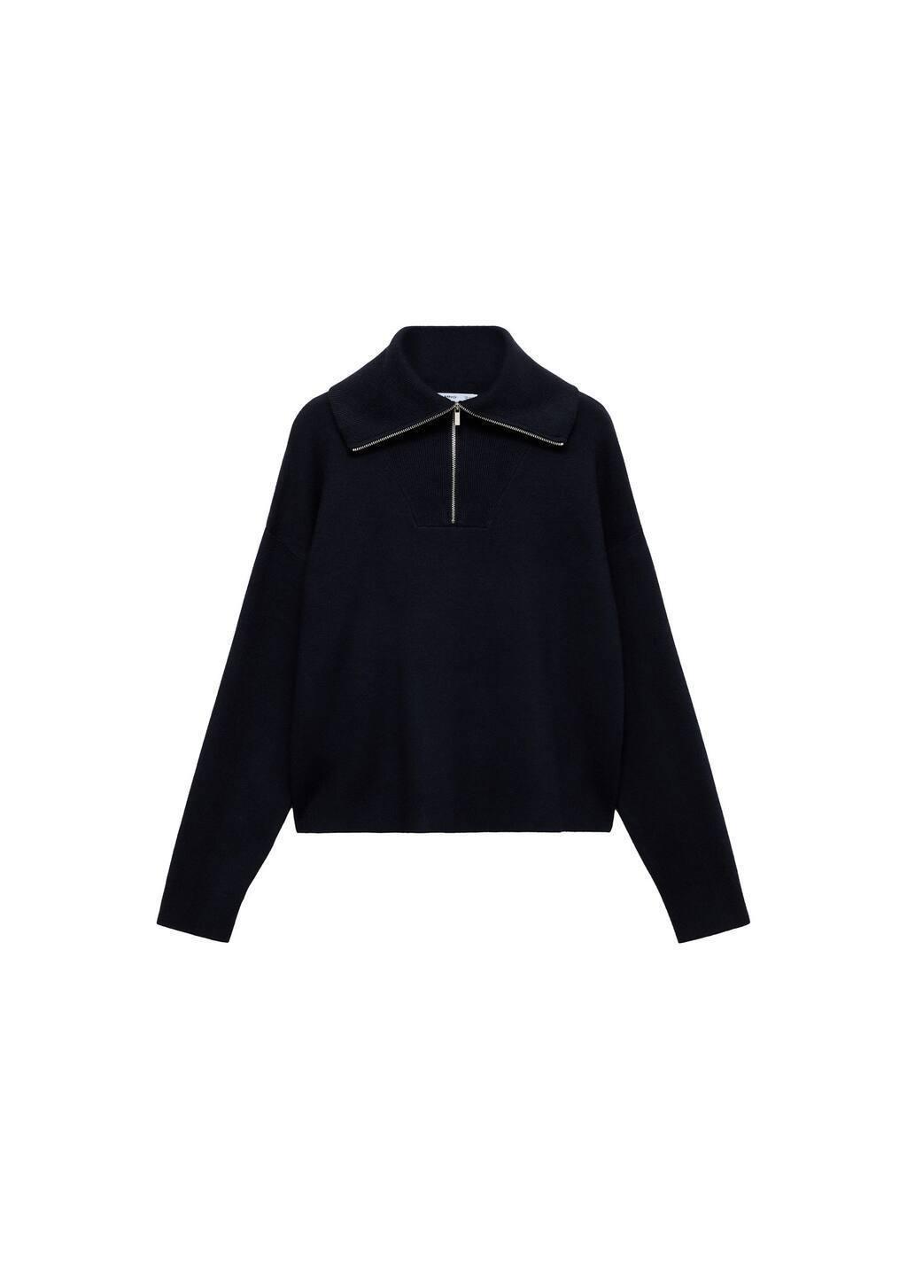 Navy Zip Neck Jumper, , large image number 2
