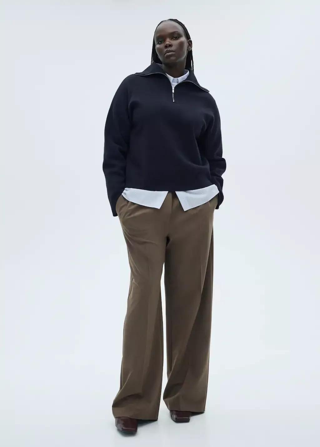 Navy Zip Neck Jumper, , large image number 3
