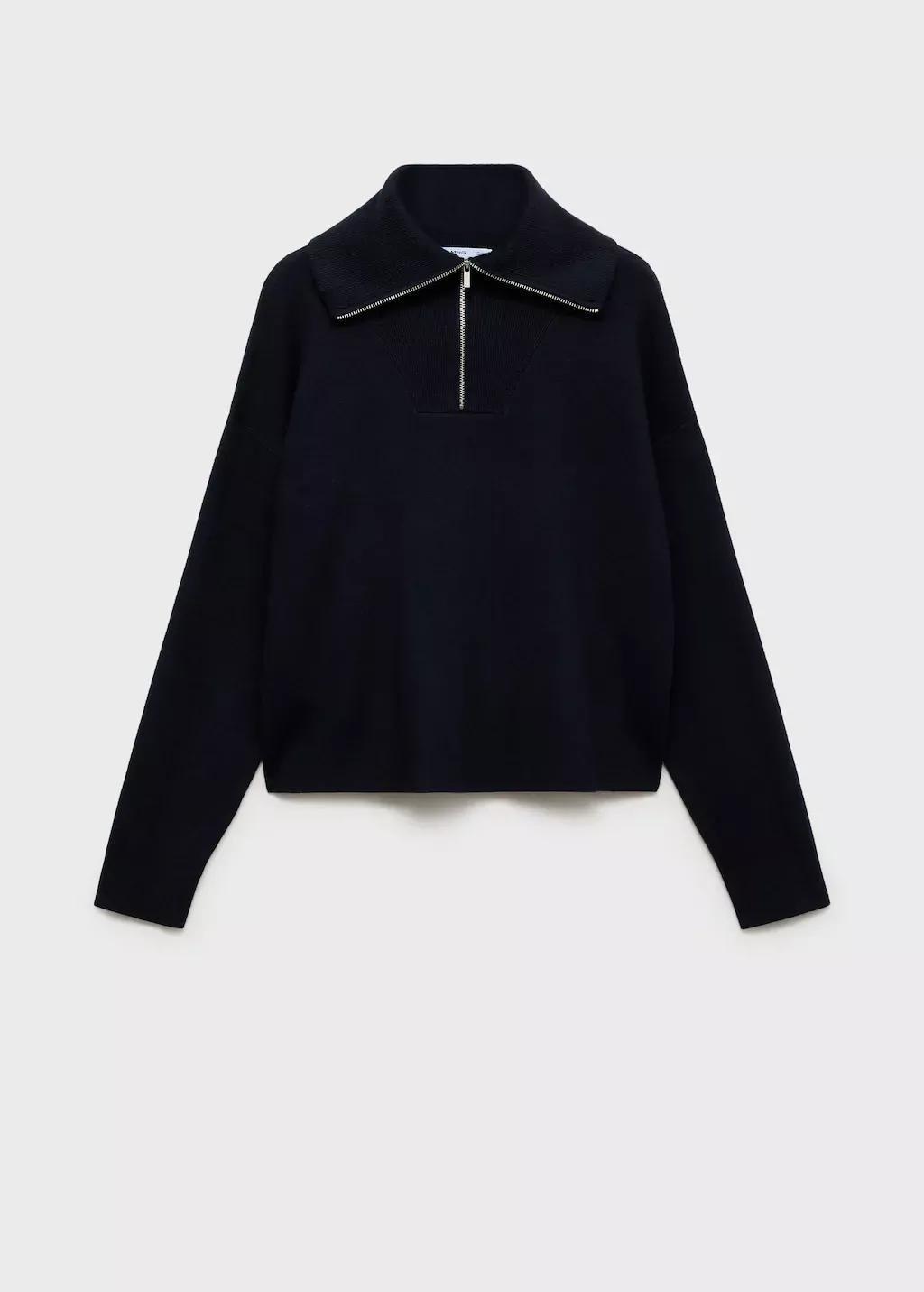 Navy Zip Neck Jumper, , large image number 5
