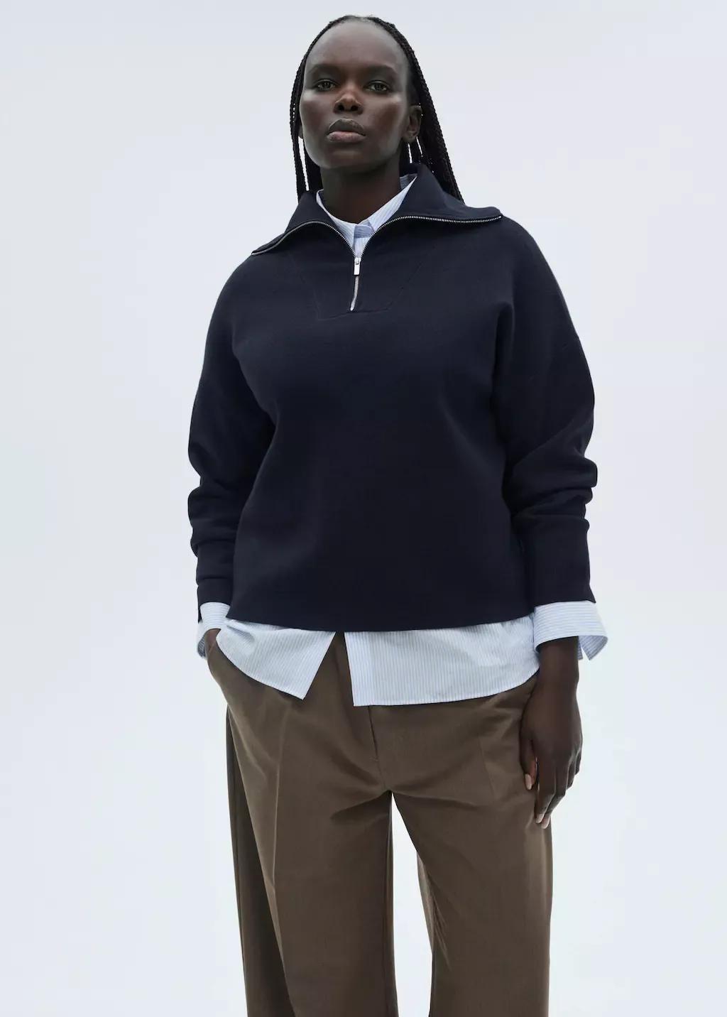 Navy Zip Neck Jumper, , large image number 7