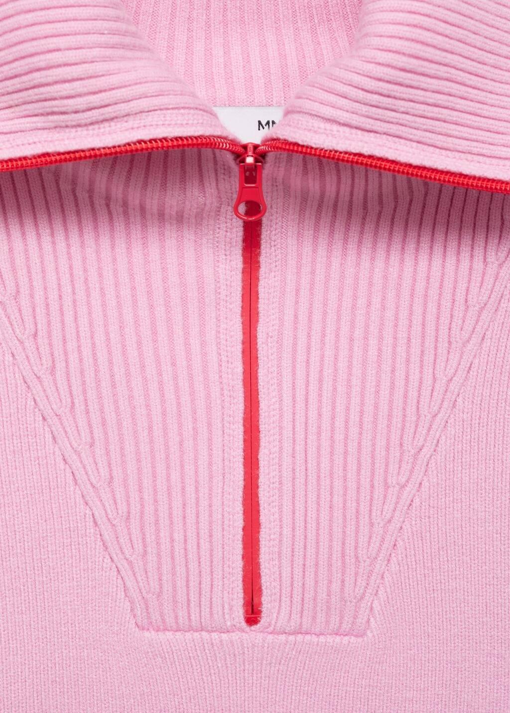 Pink Contrast Knitted Zipper Sweater, , large image number 5