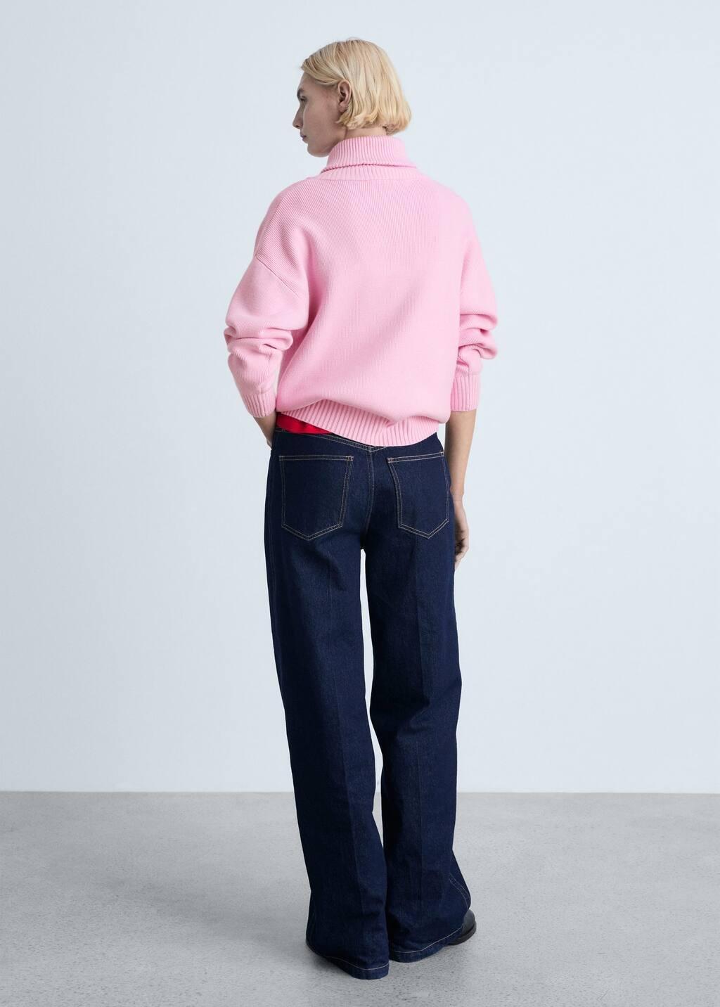 Pink Contrast Knitted Zipper Sweater, , large image number 6