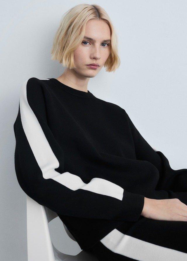 Black Contrasting Stripe Knitted Sweater, , large image number 0