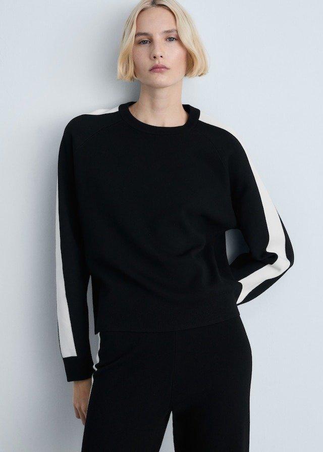 Black Contrasting Stripe Knitted Sweater, , large image number 1