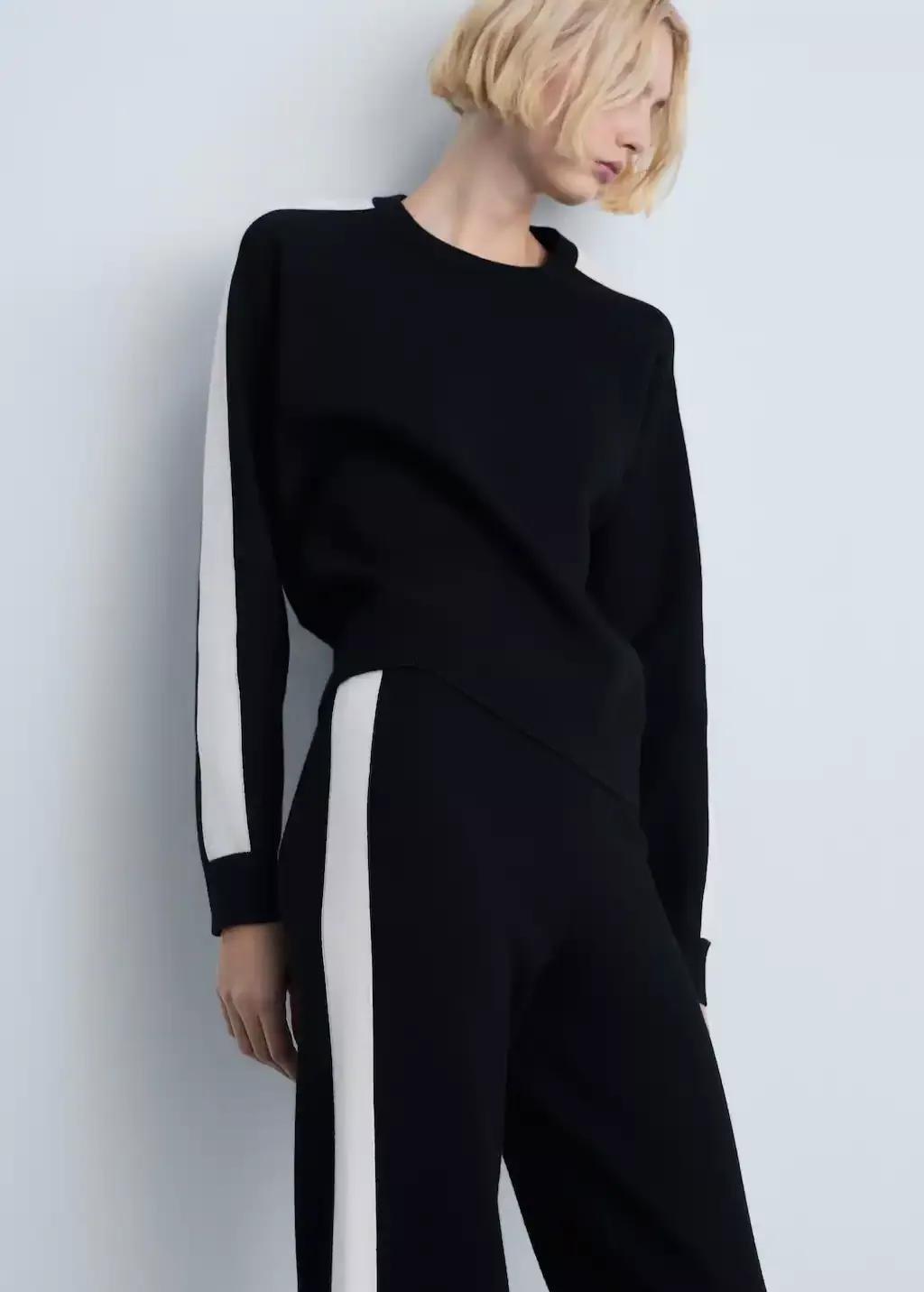 Black Contrasting Stripe Knitted Sweater, , large image number 5