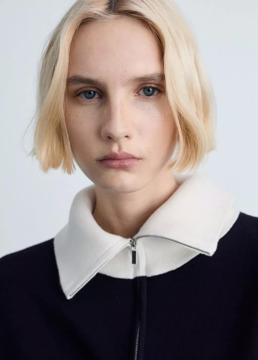 Navy Contrast Collar Knit Sweater, , large image number 1