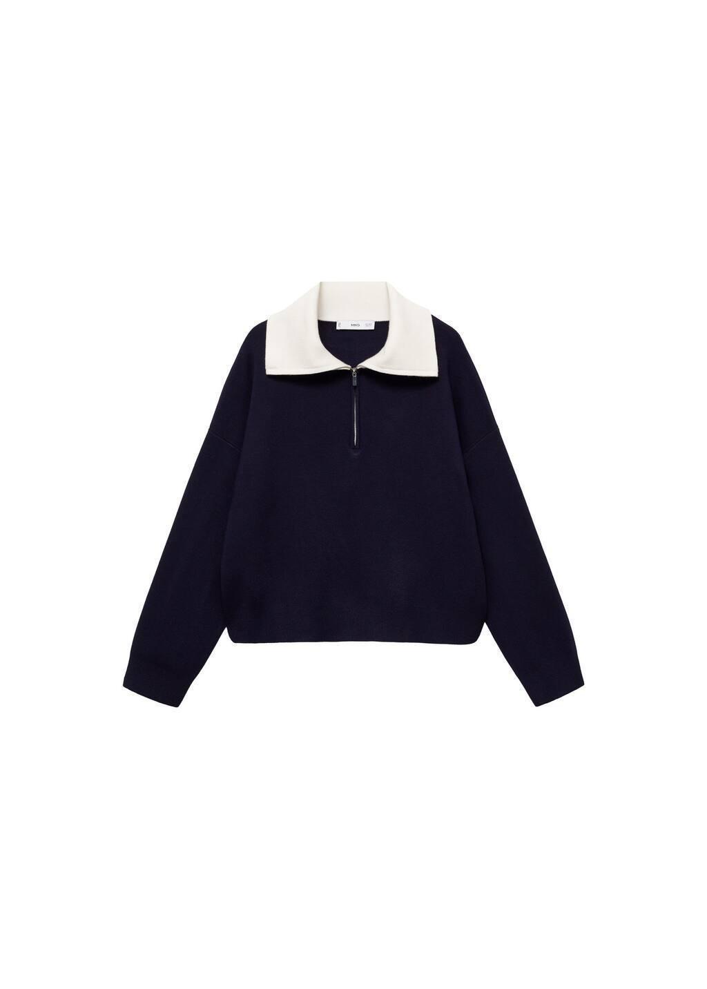 Navy Contrast Collar Knit Sweater, , large image number 2